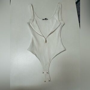 JLuxLabel White Ribbed Zip Up One Piece